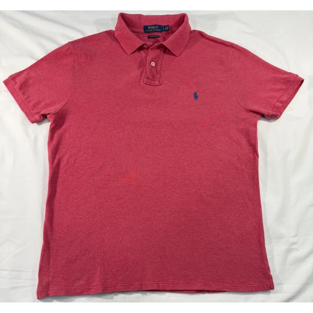 Polo Ralph Lauren Mens Custom Slim Fit Polo Shirt Pink Heather Large Pony Logo